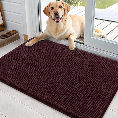 OLANLY Dog Door Mat for Muddy Paws 35x24, Absorbs Moisture and Dirt, Absorbent Non-Slip Washable Doormat, Quick Dry Chenille Mud Mat for Dogs, Entry Indoor Entryway Carpet for Inside Floor, Russet
