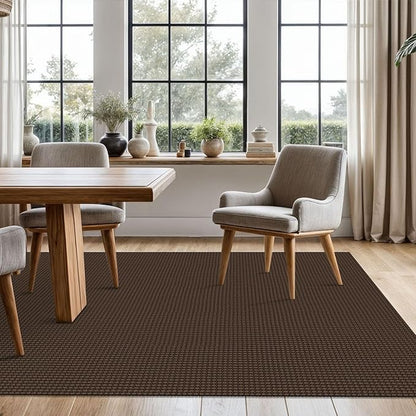 KOZYFLY Washable Area Rug 5x7 ft Rubber Backed Non Slip Rugs for Living Room Braided Cotton Bedroom Rug Woven Office Rugs Indoor Floor Carpets for Dining Bedroom Living Room, Reddish Brown/Coffee