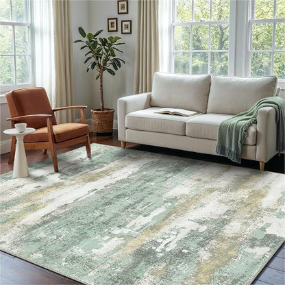 BEIMO 3x5 Rugs for Entryway Entrance Kitchen, Machine Washable Modern Abstract Soft Area Rug, Low Pile Indoor Floor Carpet with Non Slip Backing, Light Green/Cream