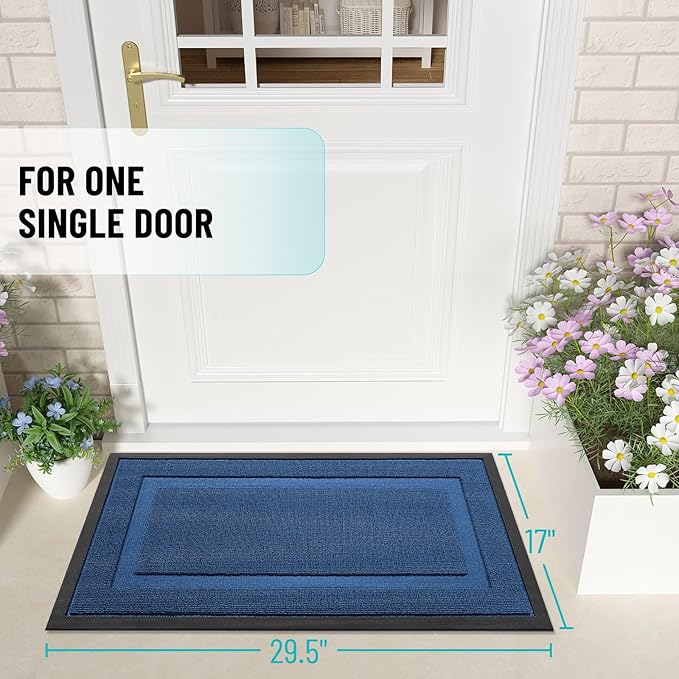 OLANLY Front Door Mat Indoor Outdoor Entrance, Waterproof All-Season, All-Weather Doormat, Sturdy Natural Rubber, Low Profile, Easy Clean Patio Porch Entryway Mat, 33x21, Navy Blue