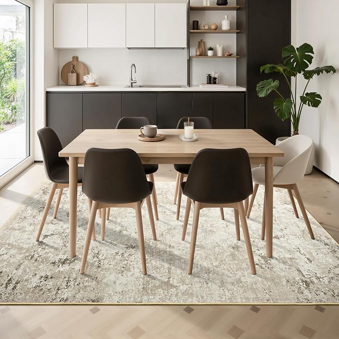 Toneed Abstract Area Rug Modern Washable Rug Soft Non Slip Rug Low Pile for Bedroom Living Room Dining Room Beige 4x6 Feet