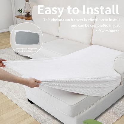 Easy-Going Stretch Sectional Couch Covers 1 Piece Chaise Lounge Slipcover L Shape Separate Cushion Couch Seat Chaise Cover for Both Left/Right Sectional Couch Snow White