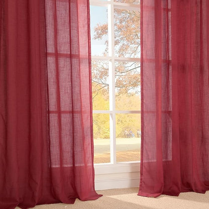 BGment Burgundy Curtains for Living Room 84 Inches Long 2 Panels Set, Linen Window Drapes Semi Sheer Light Filtering with Rod Pocket for Bedroom Dining Decor Lightweight, 52 X 84 Inch