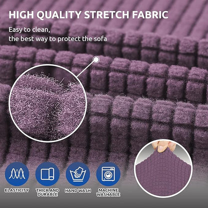 KEKUOU Stretch Sofa Cover Slipcover ，Couch Covers for 3 Cushion Couch Sofa pet Friendly (78"-94") Furniture Protector Sofa with Elastic Bottom for Kids,Dog, Jacquard Small Checked(Large,Dark Purple)