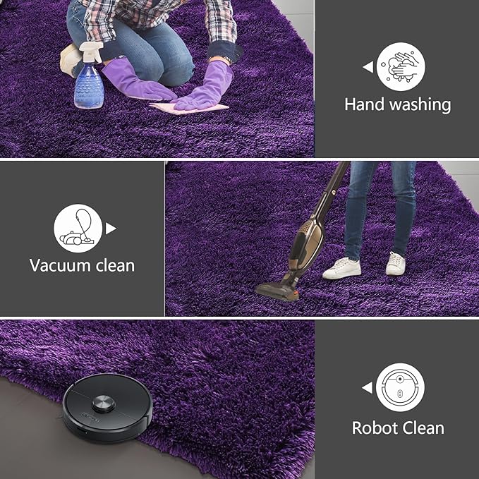 Shag Area Rugs for Bedroom Living Room,4X6 Ultra Soft Purple Fluffy Area Rugs for Dorm, Indoor Carpet Nursery Rugs for Kids Girls Room Home Decor,Purple