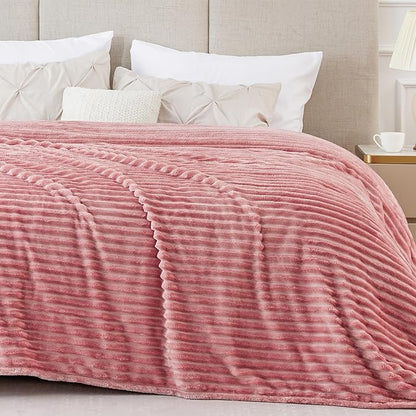 BEDELITE Fleece Blanket King Size – 3D Ribbed Jacquard Soft and Warm Decorative Fuzzy Blankets – Cozy, Fluffy, Plush Lightweight Throw Blankets for Couch, Bed, Sofa(Pink, 108x90 inches)