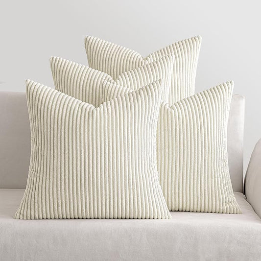 MIULEE Boho Farmhouse Throw Pillow Covers 18x18 Inch Set of 4 Mordern Nordic Cushion Covers Soft Corduroy Spring Home Decor for Couch Bed Sofa Living Room Cream White