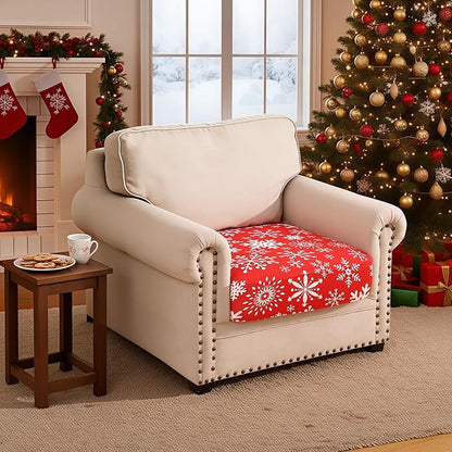 Smiry Printed Couch Cushion Covers, Stretch Soft Couch Covers for Sofa, Washable Non-Slip Sofa Slipcover Furniture Protector for Indoor and Outdoor (1 Pack, Red with White)