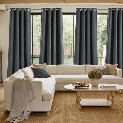 NICETOWN Short Faux Linen Charcoal Gray Blackout Curtains 63 inches Long for Kitchen - Privacy Panels for Living Room Bedroom, Modern Farmhouse Style Easy Care Grommet Top, 2 Panels, W42 by L63