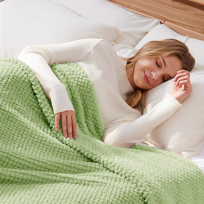 Whale Flotilla Twin Size Fuzzy Fleece Blanket for Bed, 60x80 Inch Fluffy Warm Soft Jacquard Blankets for All Season, Lightweight and Cozy, Sage Green