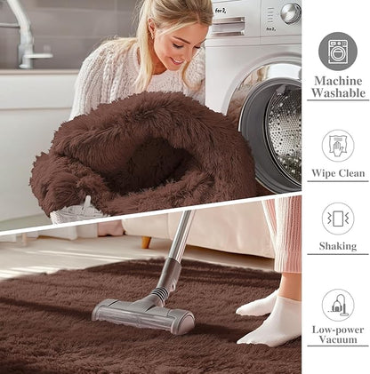 OLANLY 4x4 Machine Washable Accent Rug, Soft Fluffy Shaggy Area Rug for Bedroom, Living Room, Indoor Floor Carpet for Kids, Nursery, Home Decor, Coffee