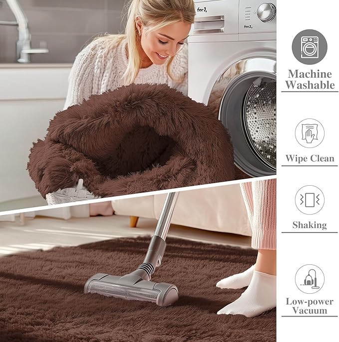 OLANLY 7x7 Machine Washable Large Area Rugs for Living Room, Bedroom, Soft Fluffy Shaggy Bedside Rug, Indoor Floor Carpet for Kids Girls and Boys, Dorms, Nursery, Home Decor Aesthetic, Coffee