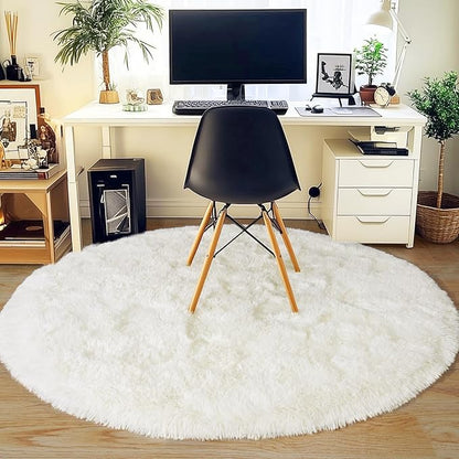 6‘x6’ Cream Round Rugs for Girls Bedroom, Ultra Soft Fluffy Circle Rug for Kids Room, Cute Shag Rugs for Living Room Playroom Tent Castle Home Decor Rug