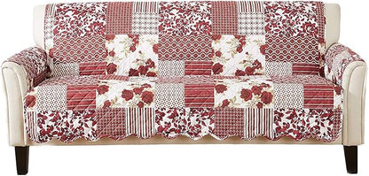Great Bay Home Reversible Patchwork Sofa Cover - Washable Slipcover Furniture Protector with Elastic Straps - Perfect for Kids & Pets - Box-Stitched Detail (Burgundy)