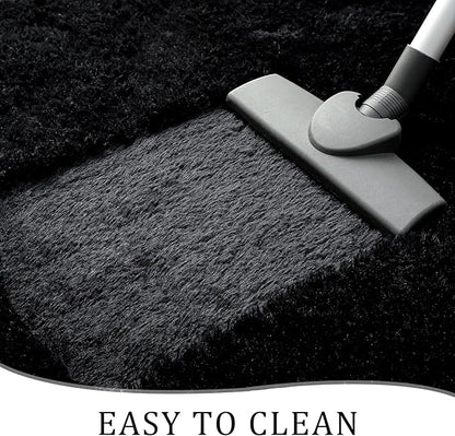 Chicrug Soft Runner Rug for Bedroom Living Room Plush Fluffy Rug 2x3 Feet, Shag Furry Runner Carpet Non Shedding for Nursery Children Kids Girls Room Home Decorative, Black