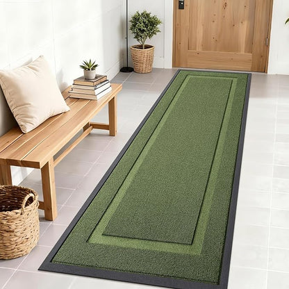 OLANLY Front Door Mat Indoor Outdoor Entrance, Waterproof All-Season, All-Weather Doormat, Sturdy Natural Rubber, Low Profile, Easy Clean Patio Porch Entryway Mat, 71x23, Classic Green