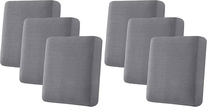 H.VERSAILTEX Super Stretch Individual Seat Cushion Covers Sofa Covers Couch Cushion Cover Slipcover Sets Thick Jacquard Textured Twill Fabric (3 Piece Sofa Cushion Covers, Grey) (Pack of 2)