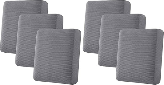 H.VERSAILTEX Super Stretch Individual Seat Cushion Covers Sofa Covers Couch Cushion Cover Slipcover Sets Thick Jacquard Textured Twill Fabric (3 Piece Sofa Cushion Covers, Grey) (Pack of 2)