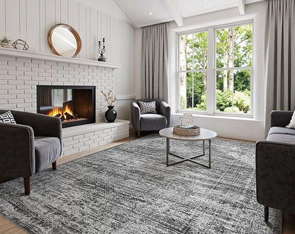 UERMEI 10x14 Area Rug Living Room Rugs - Washable Neutral Modern Abstract Soft Thin Rug Indoor Floor No Slip Rug Carpet for Bedroom Under Dining Table Home Office Decor - Dark Gray