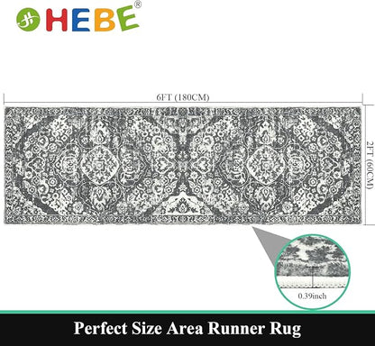 HEBE Hallway Runner Rug 2'x6' Washable Vintage Distressed Area Rugs Non Slip Laundry Rug Runner Boho Floor Carpet Runners for Hallways Entryway Laundry Room Kitchen Bathroom