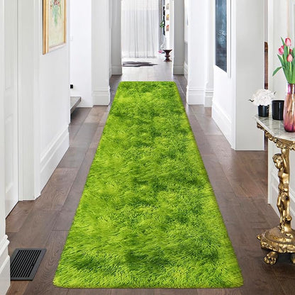 Tie-Dyed Runner Rug for Bedroom Green 2x8ft Fluffy Area Rug Bedside Runner Rug for Kids Room Boys Teens Nursery Baby Living Room Dorm Home Decor Carpets