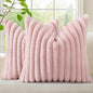 decorUhome Summer Cozy Faux Fur Throw Pillow Covers 18x18 Set of 2 Decorative Soft Plush Striped Modern Farmhouse Boho Couch Pillow Cases with Velvet Back for Sofa Bed Living Room, Pink