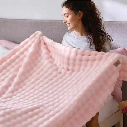 Bedsure 3D Fleece Bubble Blanket for Couch - GentleSoft Pink Throw Blanket for Sofa Bed Room Decor - Luxury Soft Cozy Gifts for Kids Girls, Lightweight, All Seasons, Pink, 50"×60"