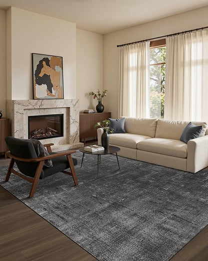 Latte&Fog 5x7 Area Rugs for Living Room Bedroom, Black Modern Abstract Neutral Washable Rug, Boho Non Slip Low Pile Carpet for Dining Room, Dorm, Classroom,College Dorm,Farmhouse and Kids Room - Black