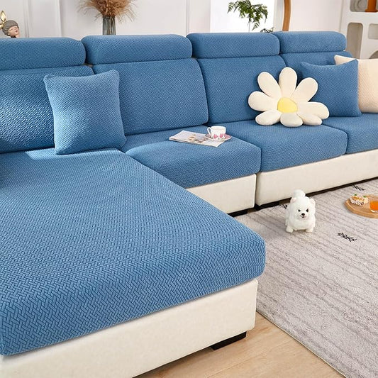 Sofa Covers Couch Covers for Sofa Pet Friendly Couch Cushion Covers Universal Sofa Covers Washable Stretch Slipcovers for Sectional Sofa (Texture Blue,Back Cover M)