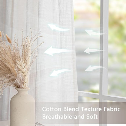 MYSKY HOME Small Window Natural Curtains for Kitchen, Short Cafe Curtains 24 Inches Long Semi Sheer Light Filtering Window Panels Rod Pocket Valance Drapes for Bathroom Basement, 2 Panels, 34" Wide