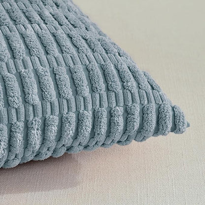 Fancy Homi 4 Packs Boho Light Blue Decorative Throw Pillow Covers 26x26 Inch for Couch Bed Sofa, Rustic Modern Farmhouse Home Decor, Soft Plush Corduroy Cute Square Cushion Case 66x66 cm