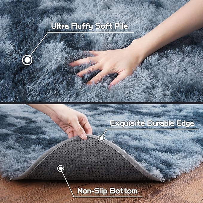 Pionblank Large Rug for Living Room 6x9 Feet, Modern Soft Shag Area Rug, Plush Fuzzy Carpet for Bedroom Girls Boys Room Home Nursery Teens Dorm Decor, Blue Grey
