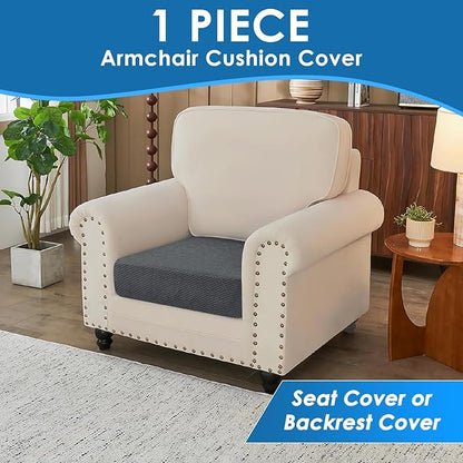 XINEAGE Couch Cushion Covers Seat Cushion Cover Thick Stretch Sofa Slipcovers 1 Piece Individual Couch Covers with Elastic Bottom(Single Seat Cushion/Backrest,Dark Grey)