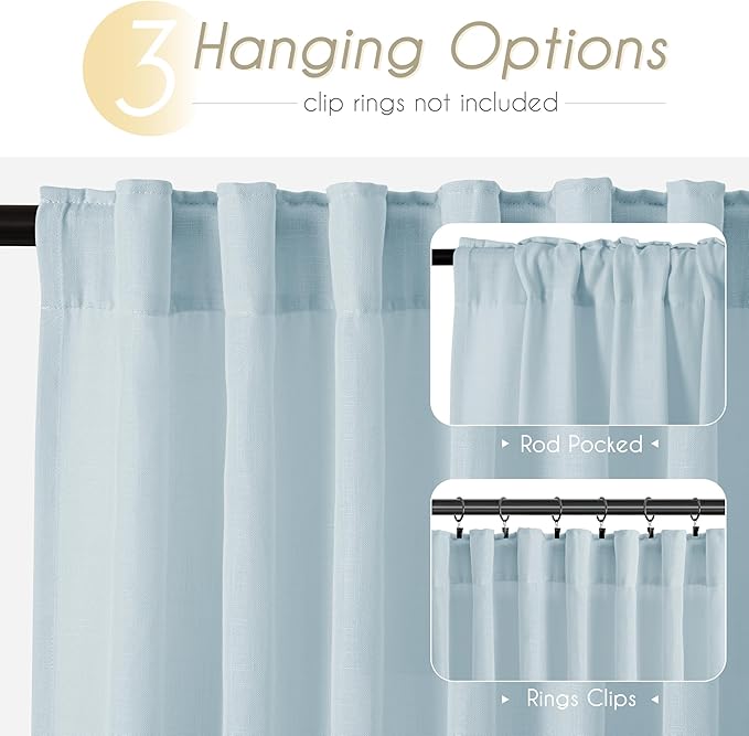 Sky Blue Curtains 120 inch Length for Bedroom Back Tab Light Filtering Semi Sheer Blue Living Room Curtains Linen Cotton Textured Drapery Panel Aesthetic Decor Light Blue 52x120