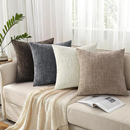 decorUhome Oatmeal Chenille Euro Sham Throw Pillow Covers 26x26 Set of 2 Textured Soft Cozy Slubby Couch Pillow Covers Modern Farmhouse Boho Decorative Pillow Cases for Bed Sofa Living Room