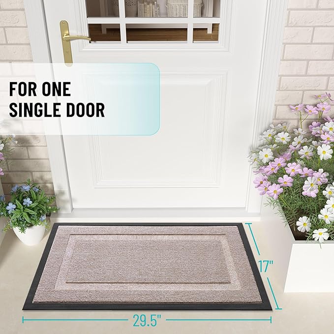 OLANLY Front Door Mat Indoor Outdoor Entrance, Waterproof All-Season, All-Weather Doormat, Sturdy Natural Rubber, Low Profile, Easy Clean Patio Porch Entryway Mat, 33x21, Camel