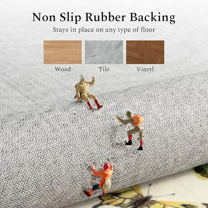 Rugflix 2x6 Runner Rug for Hallway, Washable Kitchen Runner Non Slip, Soft Low Pile Entryway Carpet, Vintage Floral Stain Resistant Long Laundry Room Rugs for Bedroom, Stairs, Beige Yellow