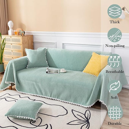 HANDONTIME Light Green Couch Covers for 3 Cushion Couch Sofa Cute Sofa Covers Chenille Couch Cover for Dogs Sectional Sofa L Shape Futon Couch (71" X134", Green)