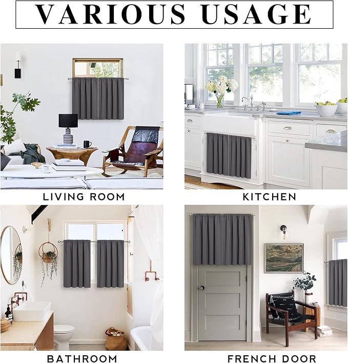 RYB HOME Short Blackout Curtains for Bedroom, Room Darkening Insulated Summer Heat Light UV Blocking Energy Saving Drapes for Nursery, Width 42 by Length 48, Grey, Set of 2