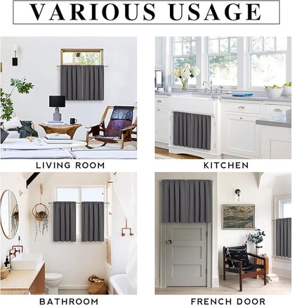 RYB HOME Short Blackout Curtains for Bedroom, Room Darkening Insulated Summer Heat Light UV Blocking Energy Saving Drapes for Nursery, Width 42 by Length 48, Grey, Set of 2
