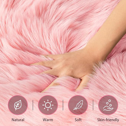 Ciicool Faux Sheepskin Rug Soft Faux Fur Rugs Pink Fluffy Rugs Chair Couch Cover Cute Fuzzy Rug for Girls Bedroom Floor Sofa Living Rroom 2x3 Feet