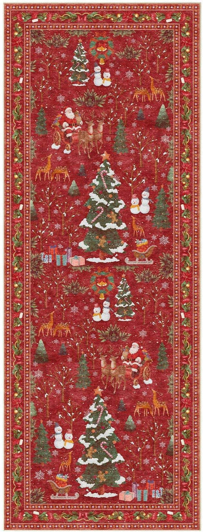 UERMEI Christmas Runner Rug for Hallway: 2x6 Neutral Modern Festive Low Pile Soft Thin Indoor Carpet for Bedroom Kitchen Mat Kids Room Holiday Decor - Red