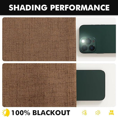 MIULEE 100% Blackout Linen Curtains for Bedroom, Brown Solid Luxury Decor Thermal Insulation Room Darkening Drapes for Living Room Nursery Back Tab Rod Pocket 42 x 90 Inches, 2 Panels