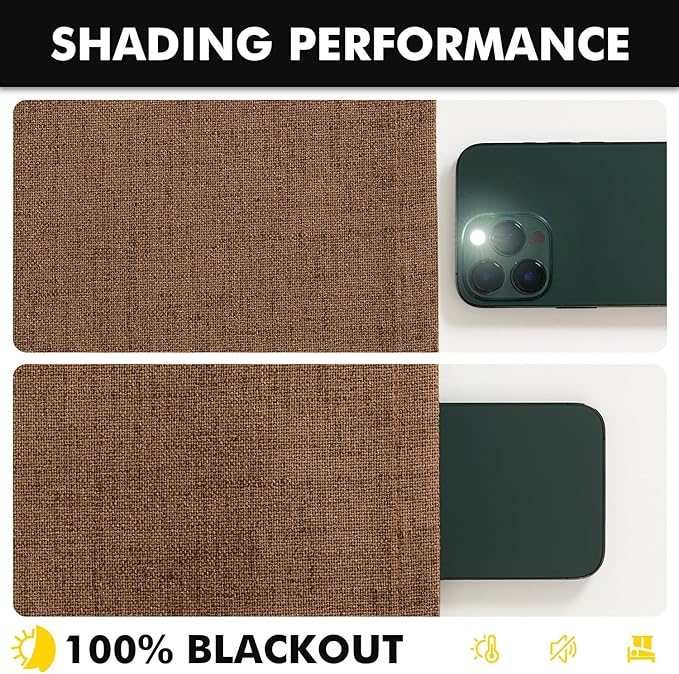 MIULEE 100% Blackout Linen Curtains for Bedroom, Brown Solid Luxury Decor Thermal Insulation Room Darkening Drapes for Living Room Nursery Back Tab Rod Pocket 42 x 84 Inches, 2 Panels