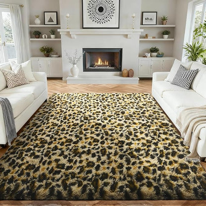 Ophanie Leopard Rugs for Living Room Bedroom, Fluffy Soft Fuzzy Cheetah Print Area Rug, Plush Shaggy Bedside Floor 5x8 Furry Carpet for Kids Baby Teen Dorm Nursery Home Decor Aesthetic