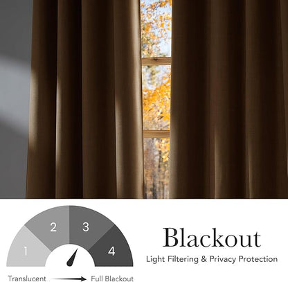 NICETOWN Caramel Faux Linen Room Darkening Rod Pocket Curtains 63 inch Length, W42 x L63, Light Blocking Thermal Insulated Noise Reducing Drapes for Bedroom Living Room Farmhouse Decor, 2 Panels