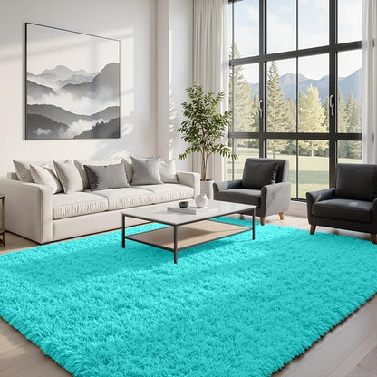8x10 Area Rugs for Living Room Rug: Soft Fluffy Shag Teal Blue Rugs for Bedroom, Non-Slip Large Fuzzy Plush Rug Indoor Floor Carpet for Nursery Kids Boys Girls Room, Dorms, Playroom, Modern Home Decor