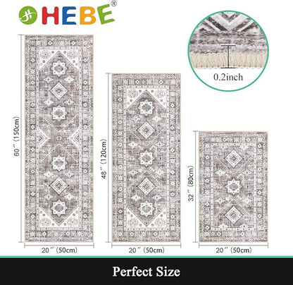 HEBE Boho Kitchen Rug Sets 3 Piece with Runner Non Slip Kitchen Rugs and Mats Washable Kitchen Mats for Floor Thick Kitchen Floor Mat Carpet Runner Rugs for Hallway Laundry Holiday Decor