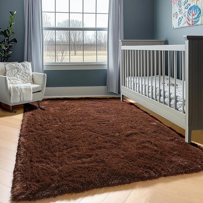 ONASAR Brown Rugs for Living Room Bedroom, 5x8 Fluffy Bedside Area Rug, Soft Plush Shaggy Indoor Floor Carpet for Nursery Kids Girls Boys Teen Dorm Home Office Decor Aesthetic