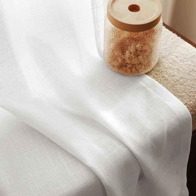 Long White Curtain 108 inches Long 2 Panels Set Back Tab Light Filtering Cotton Textured Curtain Modern Farmhouse Coastal Decor White Linen Drapes 108 inch Length for Large Window 9 FT Tall 42x108